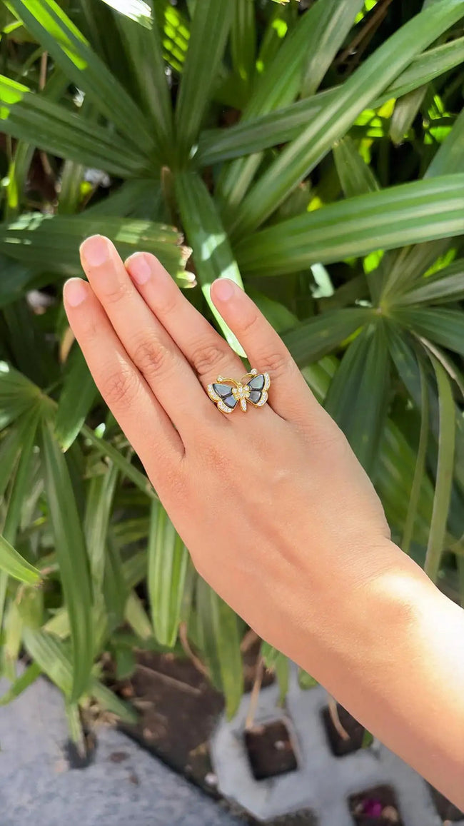 Mother Of Pearl Butterfly Ring - 18k Yellow Gold Diamond Engagement Ring Main Image