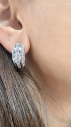 18k White Gold Earrings - Natural Tapered Baguette Diamonds Huggie Earrings