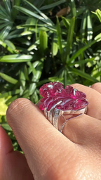 33.00 Ct. Carved Tourmaline Ring - 18k Gold Diamond Big Ring - Gemstone Floral Ring