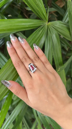 Natural Tourmaline & Black Enamel Ring - 18k White Gold Diamond Cocktail Ring