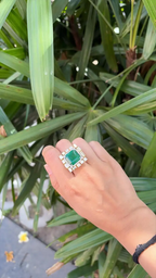 18k White Gold & Yellow Diamond Wedding Ring - Natural 13.56 Ct. Zambian Emerald Ring