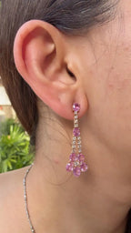 18k Rose Gold Diamond Handmade Earrings - Natural Pink Sapphire Dangle Earrings