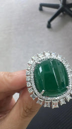 Natural 38.25 Ct. Emerald Cocktail Ring - 18k White Gold Princess Diamond Statement Ring