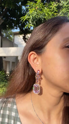 Natural Kunzite & Multi Sapphire Earrings - 18k Rose Gold Diamond Dangle Earrings