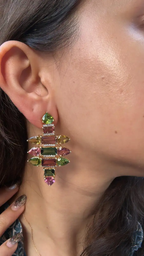 18k Yellow Gold Diamond Earrings - Natural Tourmaline Gemstone Chandelier Earrings