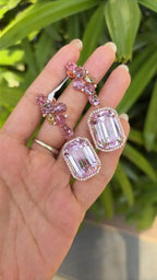 Natural Kunzite & Multi Sapphire Earrings - 18k Rose Gold Diamond Dangle Earrings