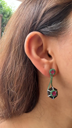Green Rhodium 18k Gold Diamond Dangle Earrings - Natural Tourmaline & Black Onyx Stud Earrings