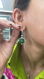 18k White Gold HKJSL Certified, Fei Cui Jade & Diamonds Dangle Earrings