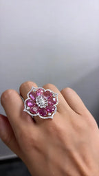 Natural Pink Sapphire Cocktail Ring - 18k Rose Gold Ring With Rose cut Diamonds