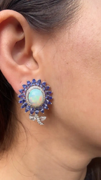 Natural Tanzanite & Ethiopian Opal Stud Earrings - 18k White Gold Rose Cut Diamond Earrings