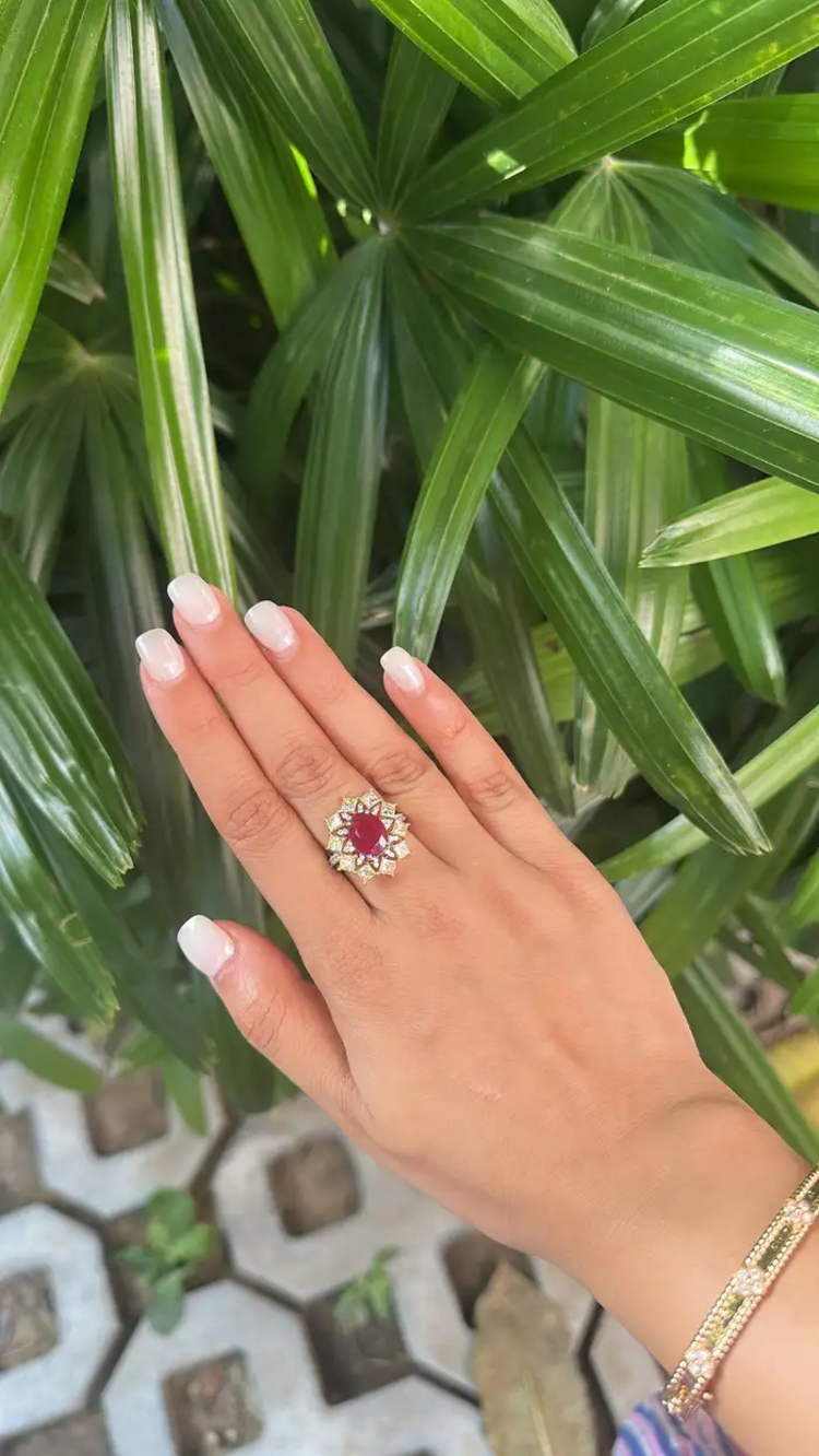 Natural Mozambique Ruby Engagement Ring - 18k White Gold Diamond Ring