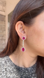 Natural Mozambique Ruby Dangle Earrings - 18k White Gold Yellow Diamond Dangle Earrings