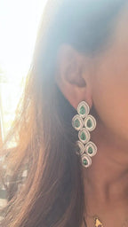 18k White Gold Handmade Chandelier Earring - Natural Colombian Emerald & Mother of Pearl Earrings