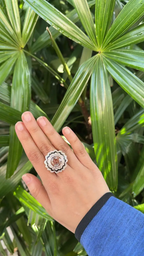 18k Rose Gold Diamond Cocktail Ring - Natural Morganite & Black Enamel Wedding Ring