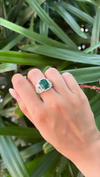 Natural Zambian Emerald Cocktail Ring - 18k White Gold Ring With Yellow Diamonds