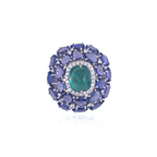 18k White Gold Diamond Statement Ring - Natural Zambian Emerald & Blue Sapphire Cocktail Ring
