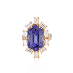 18k White Gold Yellow Diamond Engagement Ring - Natural Hexagon Cut Tanzanite Statement Ring