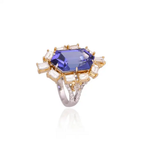 18k White Gold Yellow Diamond Engagement Ring - Natural Hexagon Cut Tanzanite Statement Ring