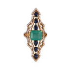 18k Yellow Gold Diamond Handmade Ring - Natural Colombian Emerald & Blue Sapphire Cocktail Ring