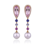 14.32 carat, Kunzite, Multi Sapphire, South Sea Pearl & Diamonds Dangle Earrings