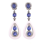 18k White Gold Diamond Dangle Earrings - Natural Blue Sapphire & Onyx Earrings