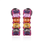 18k White Gold Half Hoop Earrings - Natural Ceylon Multi Sapphire Tiny Earrings