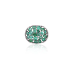 Solid 18k White Gold Diamond Ring - Natural Zambian Emerald Statement Ring