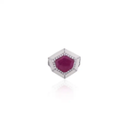 Mozambique Ruby & Diamond Ring - 18k White Gold Handmade Ring With White Enamel