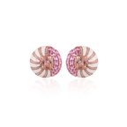 Natural Morganite & Pink Sapphire Gemstone Stud Earrings - 18k Rose Gold Diamond Handmade Earrings With White Enamel