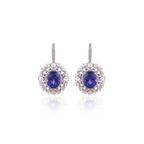 Natural Tanzanite & Diamond Earrings - 18k White Gold Handmade Dangle Women Earrings
