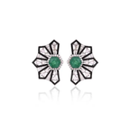 18k White Gold Handmade Stud Earrings - Natural Zambian Emerald & Diamond Women Earrings