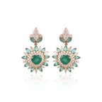 18k Yellow Gold Handmade Dangle Earrings - Natural Zambian Emerald & Yellow Diamond Women Earrings