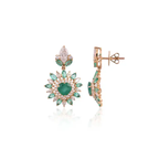 18k Yellow Gold Handmade Dangle Earrings - Natural Zambian Emerald & Yellow Diamond Women Earrings