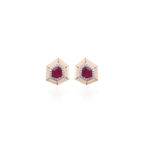 18k White Gold Handmade Minimalist Stud Earrings - Natural Mozambique Ruby White Enamel Earrings - Gold Diamond Earrings