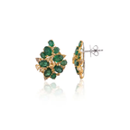 Natural Zambian Emerald Stud Earrings - 18k Yellow Gold Handmade Diamond Earrings