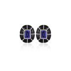 9.24 Ct. Natural Tanzanite Stud Earrings - 18k White Gold Handmade Earrings - Gold Diamond Women Earrings - Black Onyx Earrings