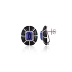 9.24 Ct. Natural Tanzanite Stud Earrings - 18k White Gold Handmade Earrings - Gold Diamond Women Earrings - Black Onyx Earrings