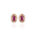 18k Rose Gold Yellow Diamond Stud Earrings - Natural Mozambique Ruby Tiny Earrings