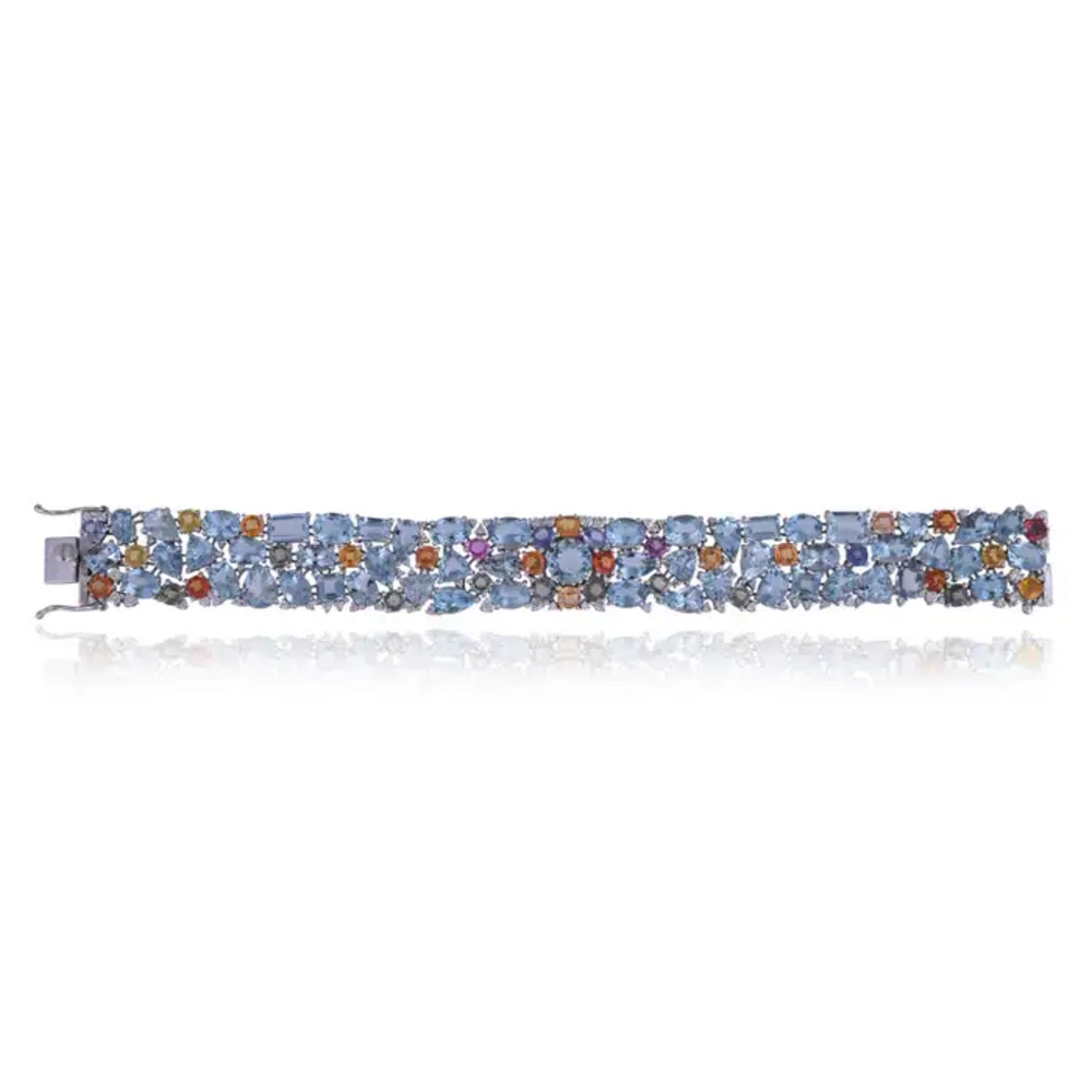 18k White Gold Diamond Statement Bracelet - Natural Aquamarine & Multi Sapphire Bracelet