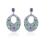 18k White Gold Diamond Art Deco Style Earrings - Natural Blue Sapphire & Zambian Emerald Dangle Earrings