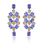 Natural Tanzanite & Yellow Sapphire Dangle Earrings - 18k White Gold Diamond Chandelier Earrings