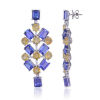 Natural Tanzanite & Yellow Sapphire Dangle Earrings - 18k White Gold Diamond Chandelier Earrings