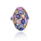 Natural Multi Sapphire & White Enamel Cocktail Ring - 18k White Gold Diamond Ring