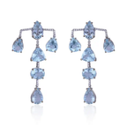 Aquamarine Gemstone Dangle Earrings - 18k White Gold Diamond Chandelier Earrings