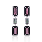 18k White Gold Diamond Dangle Earrings - Natural Tourmaline & Black Onyx Dangle Earrings