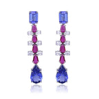 Mozambique Ruby & Tanzanite Dangle Earrings - 18k White Gold Diamond Handmade Earrings