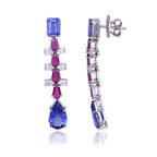 Mozambique Ruby & Tanzanite Dangle Earrings - 18k White Gold Diamond Handmade Earrings