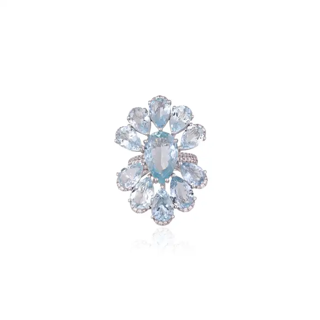 Set in 18K White Gold, 16.20 carats Aquamarine & Diamond oversized Cocktail Ring Hover Image