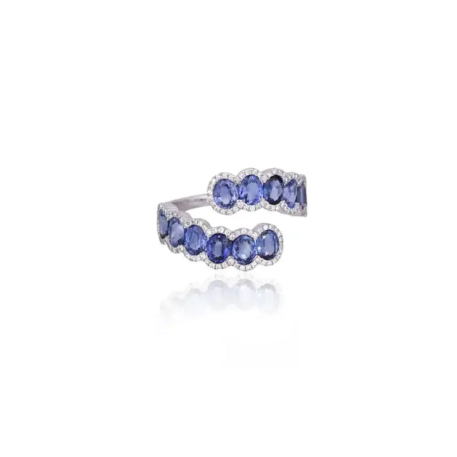 18k White Gold Handmade Ring - Natural Ceylon Blue Sapphire & Diamond Ring Hover Image