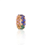 Natural Pink Sapphire, Zambian Emerald & Tanzanite Band Ring - 18k Yellow Gold Diamond Wedding Ring